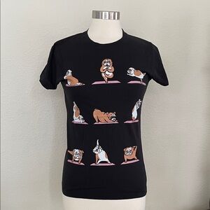 Black T-Shirt with Bulldog Yoga Print